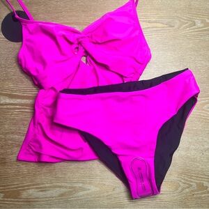 New Cupshe Bright Hot Pink Two-Piece Tankini Bikini Set size M